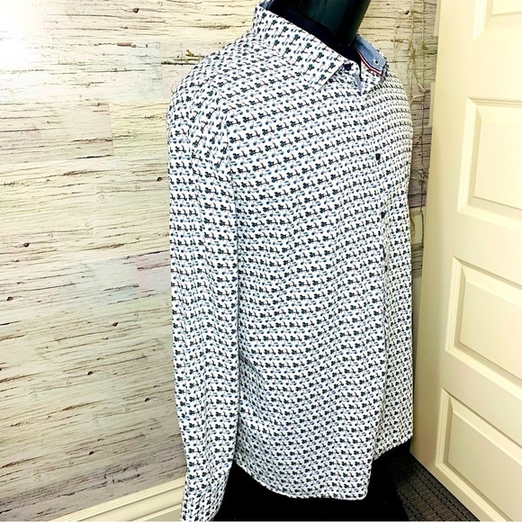 SOUL Of London White Blue Motorcycle Button Down Shirt Modern Long Sleeve Sz 2XL - Picture 3 of 13